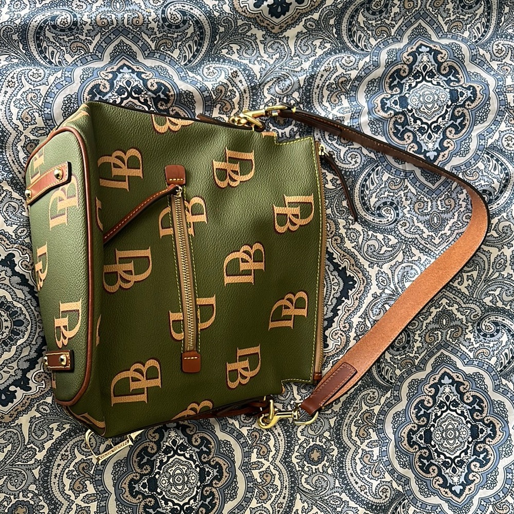 Dooney & Bourke Green and Brown Tote with Leather Strap
